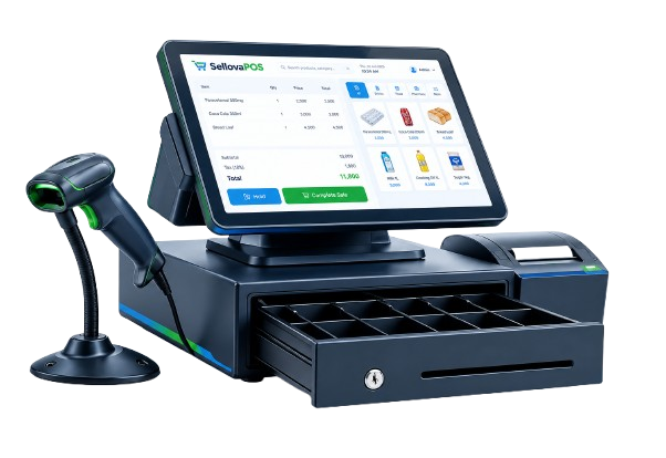 SellovaPOS POS terminal with cash drawer and barcode scanner