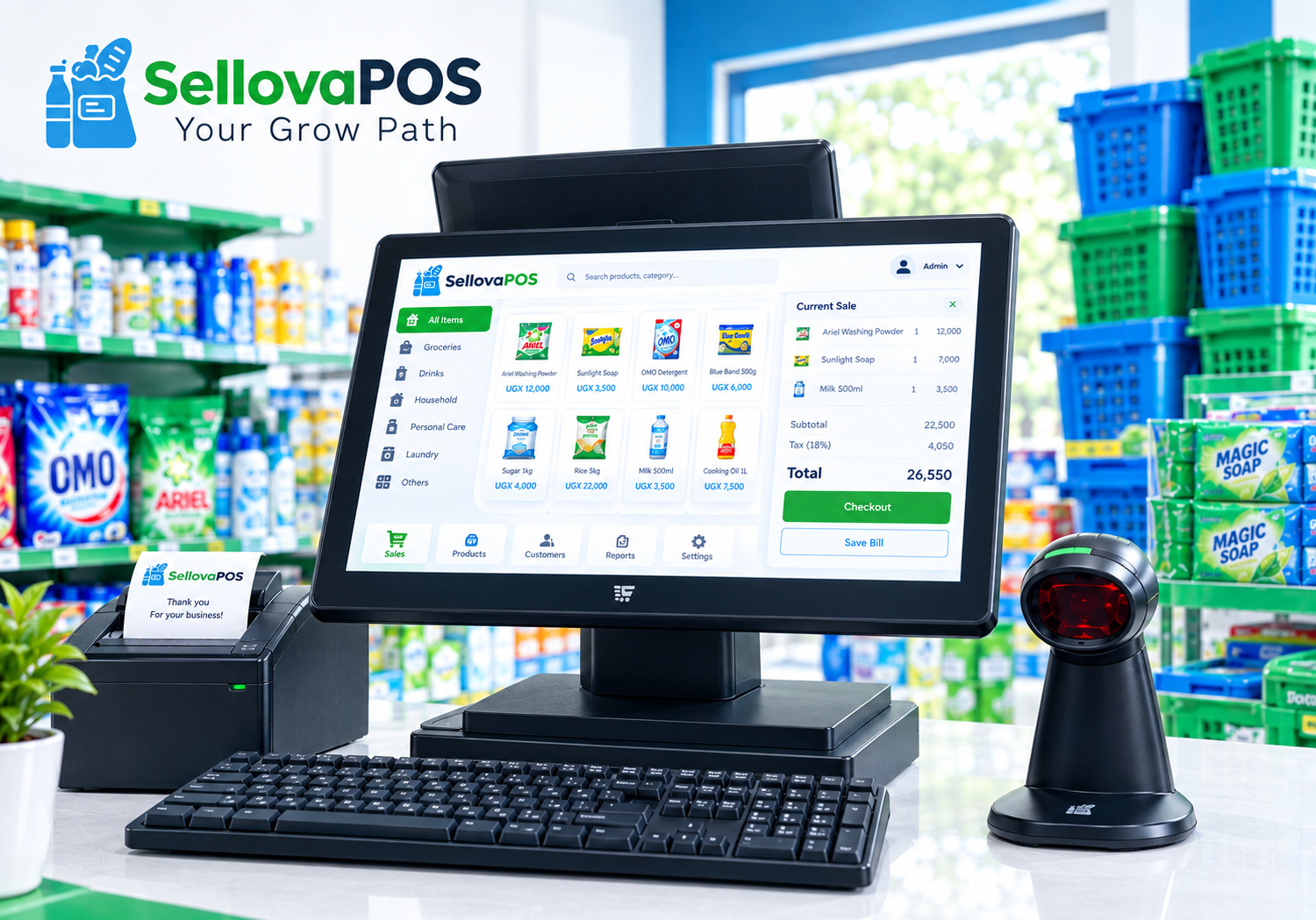 SellovaPOS POS stock management dashboard on tablet